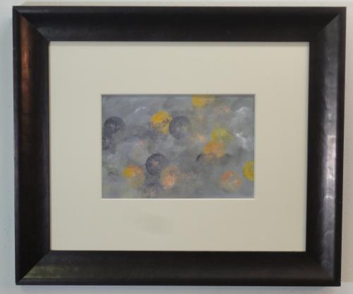 med framed abstract painting in greys